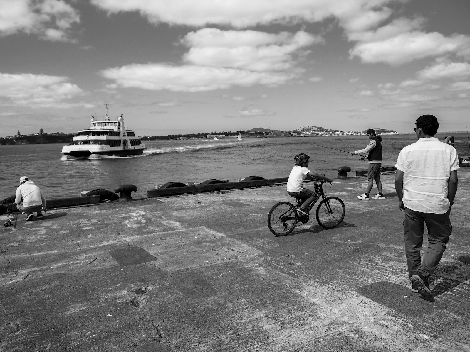 Queen Wharf Fishermen - Black & White - Street Photography Auckland