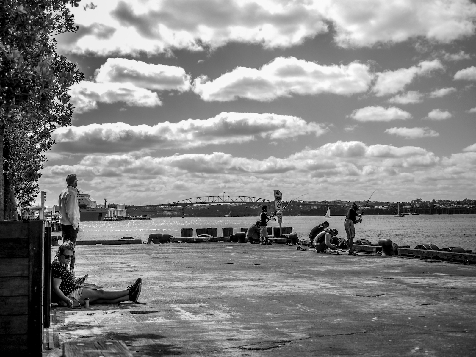 Queens Wharf Fishermen - Black & White - Street Photography - Auckland
