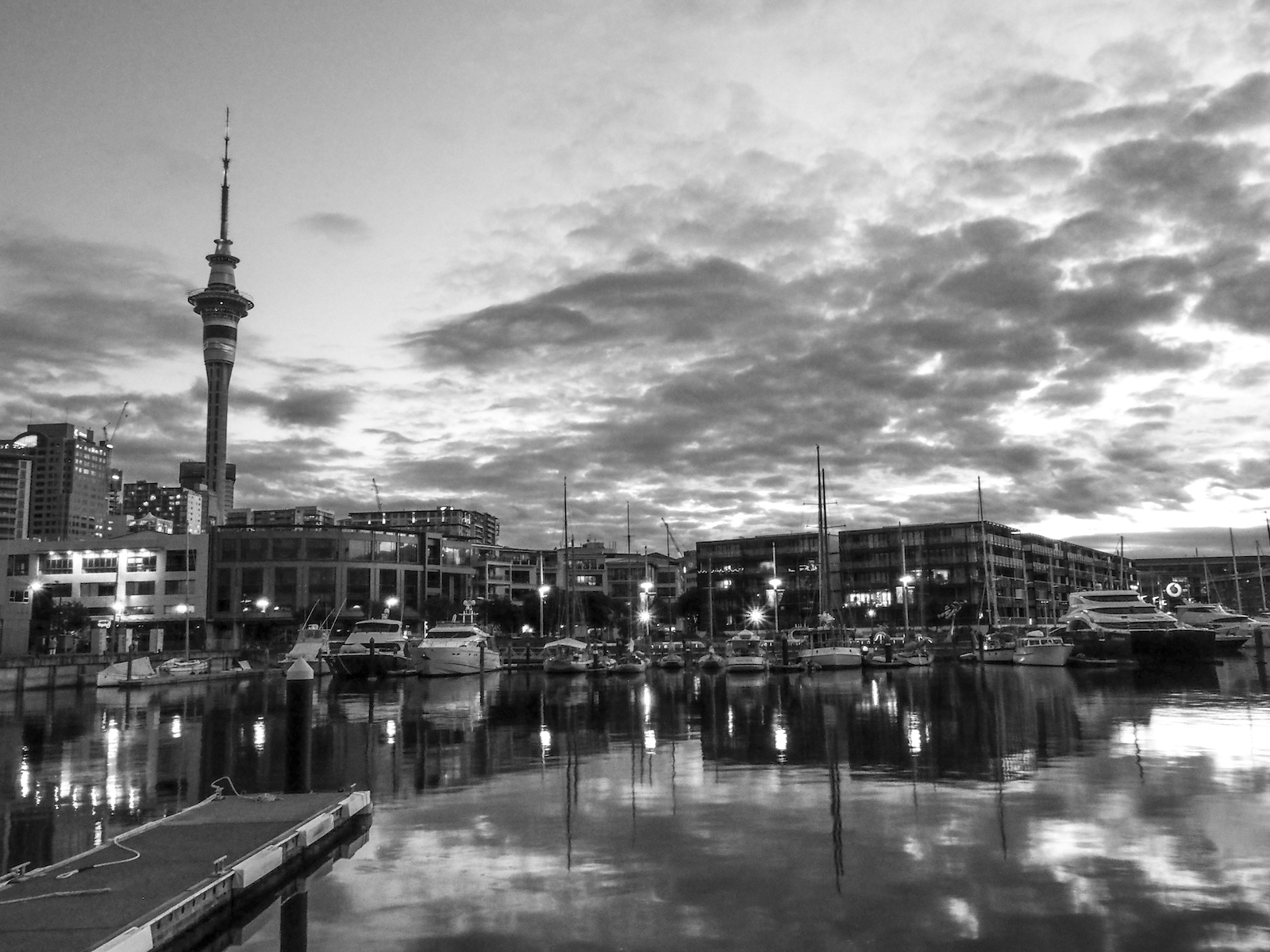 Viaduct Harbour Night - Black & White Street Photography
