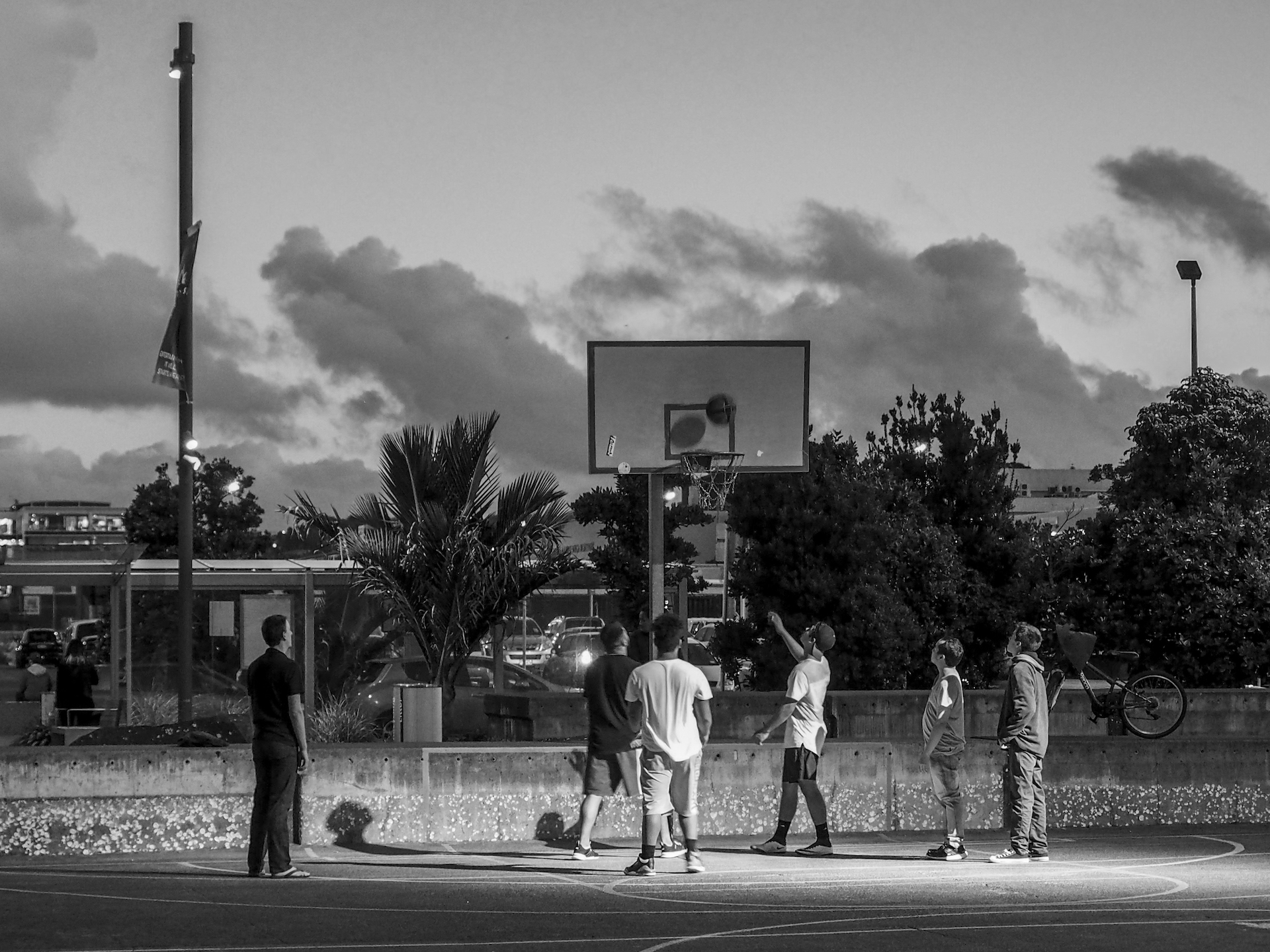 Playing Basketball at Night in Wynyard Quarter