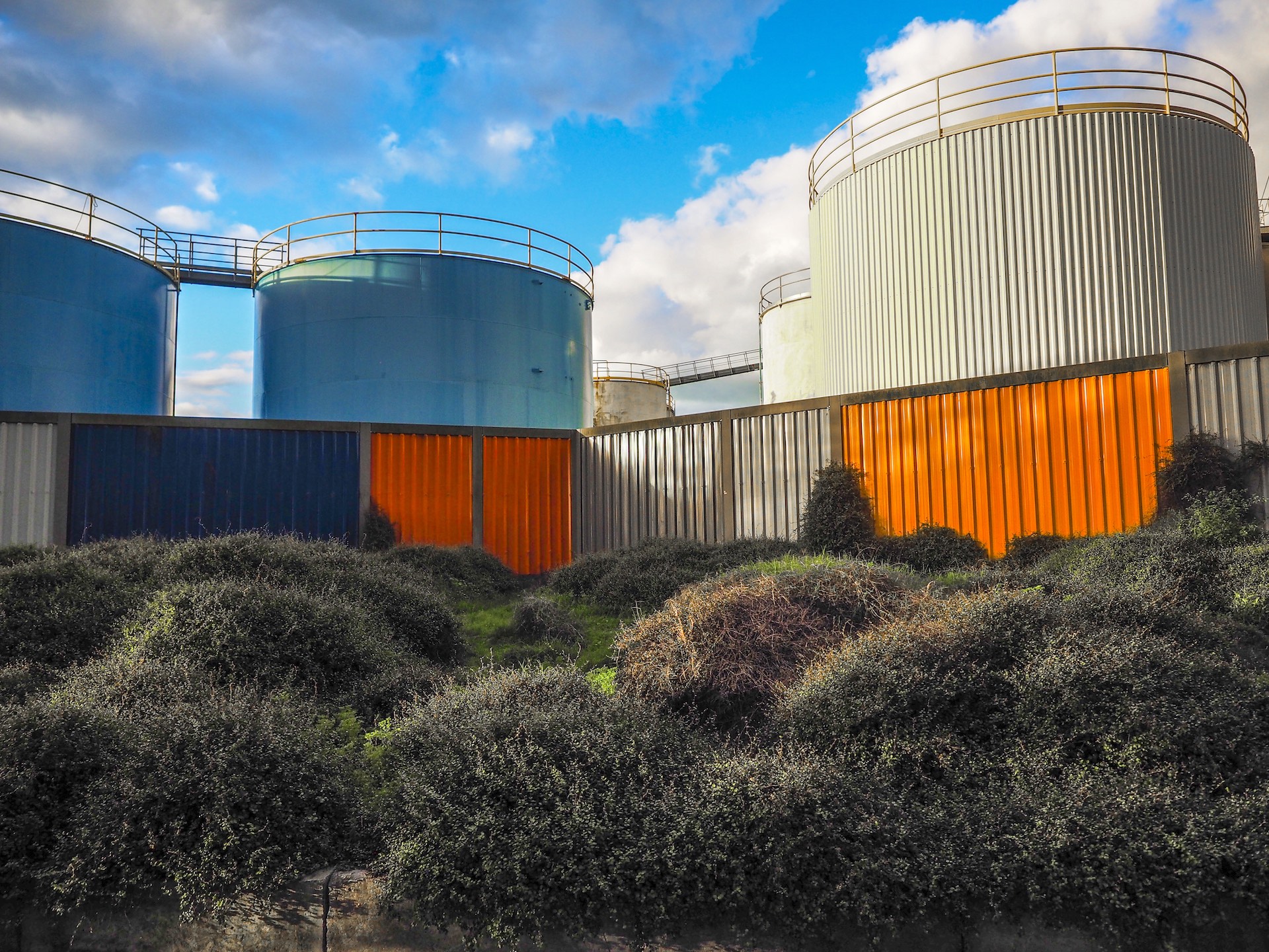 Group of painted Old Silos Wynyard Quarter