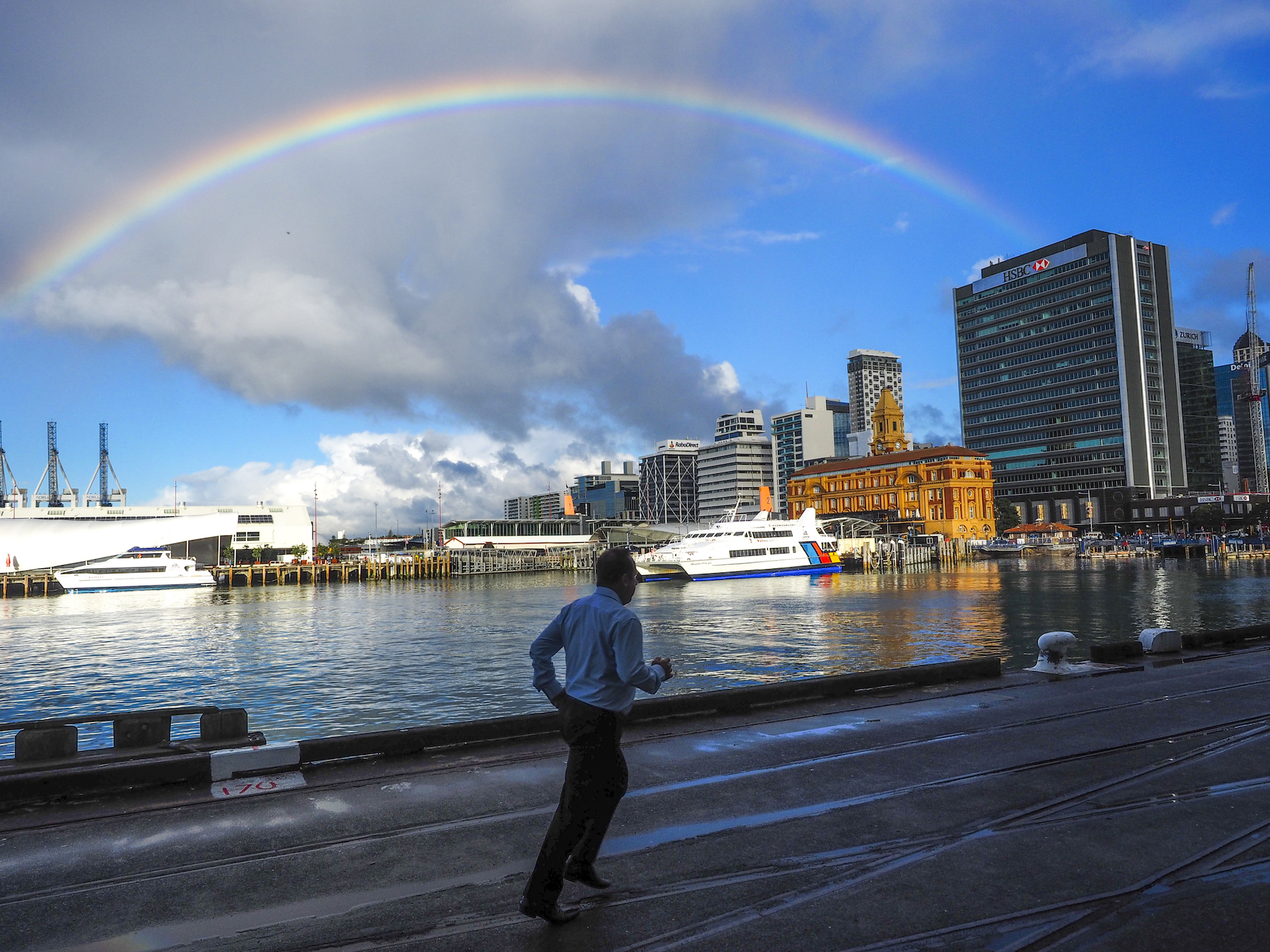 Queens Wharf Rainbow Auckland Harbour