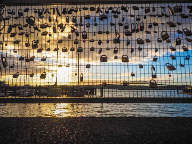 Love Locks in in Aucklands Silo Park at Sunset