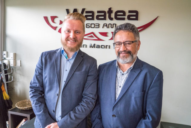 Daniel from Aucklife and Bernie O'Donnell at Radio Waatea