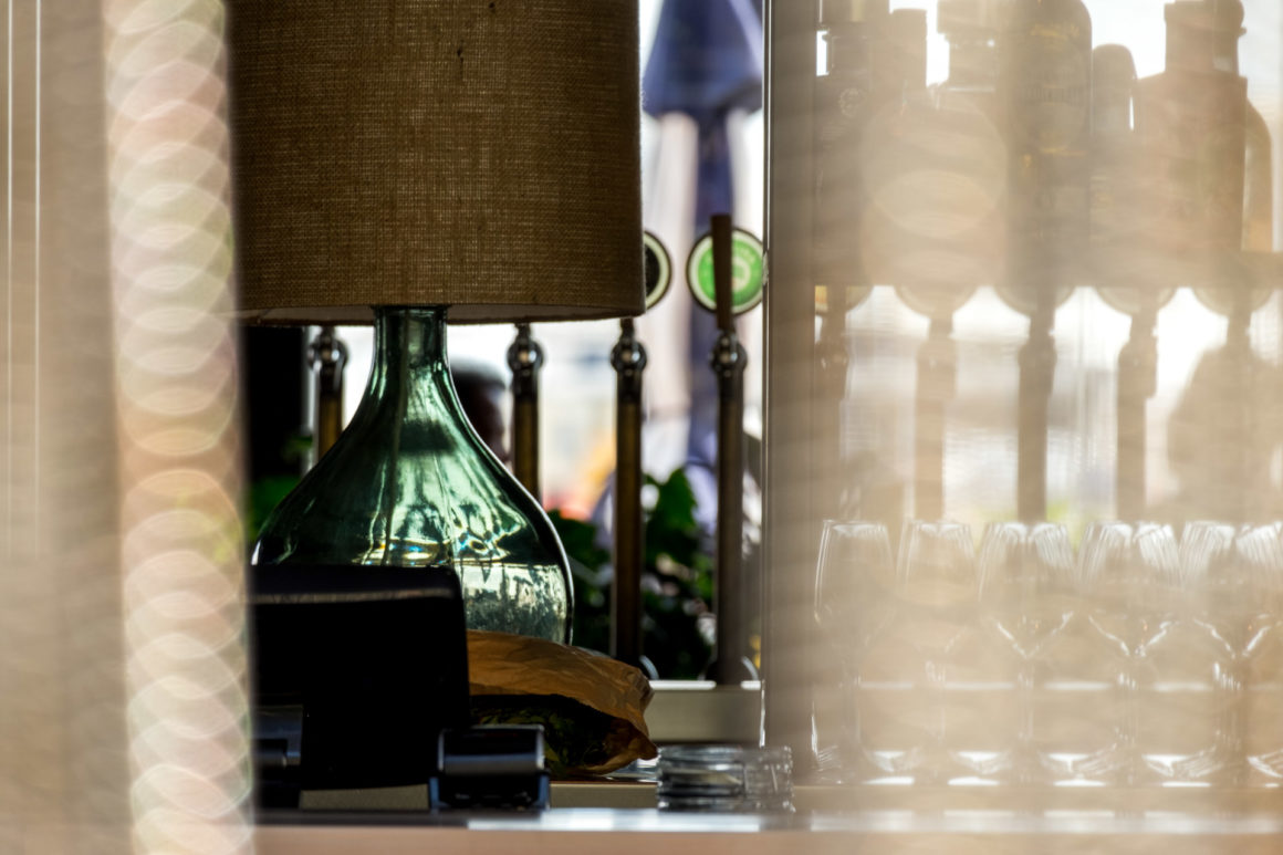 lamp behind curtain in bar in Wynyard Quarter