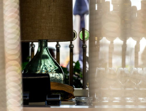 lamp behind curtain in bar in Wynyard Quarter